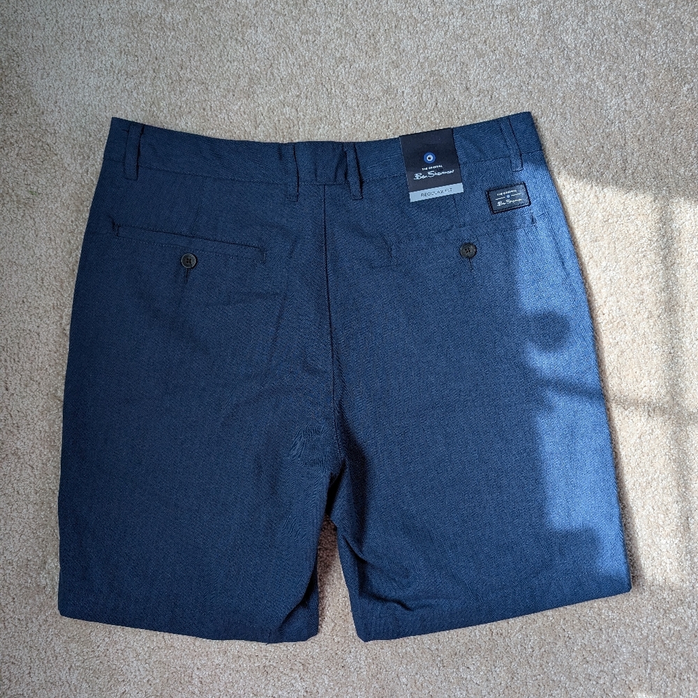 NWT Ben Sherman Regular Fit Blue Cotton Blend Flat Front Chino Shorts